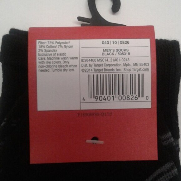 Mossimo Size 6-12 Crew Socks Mens Black Gray Geometric Pattern - Picture 4 of 4